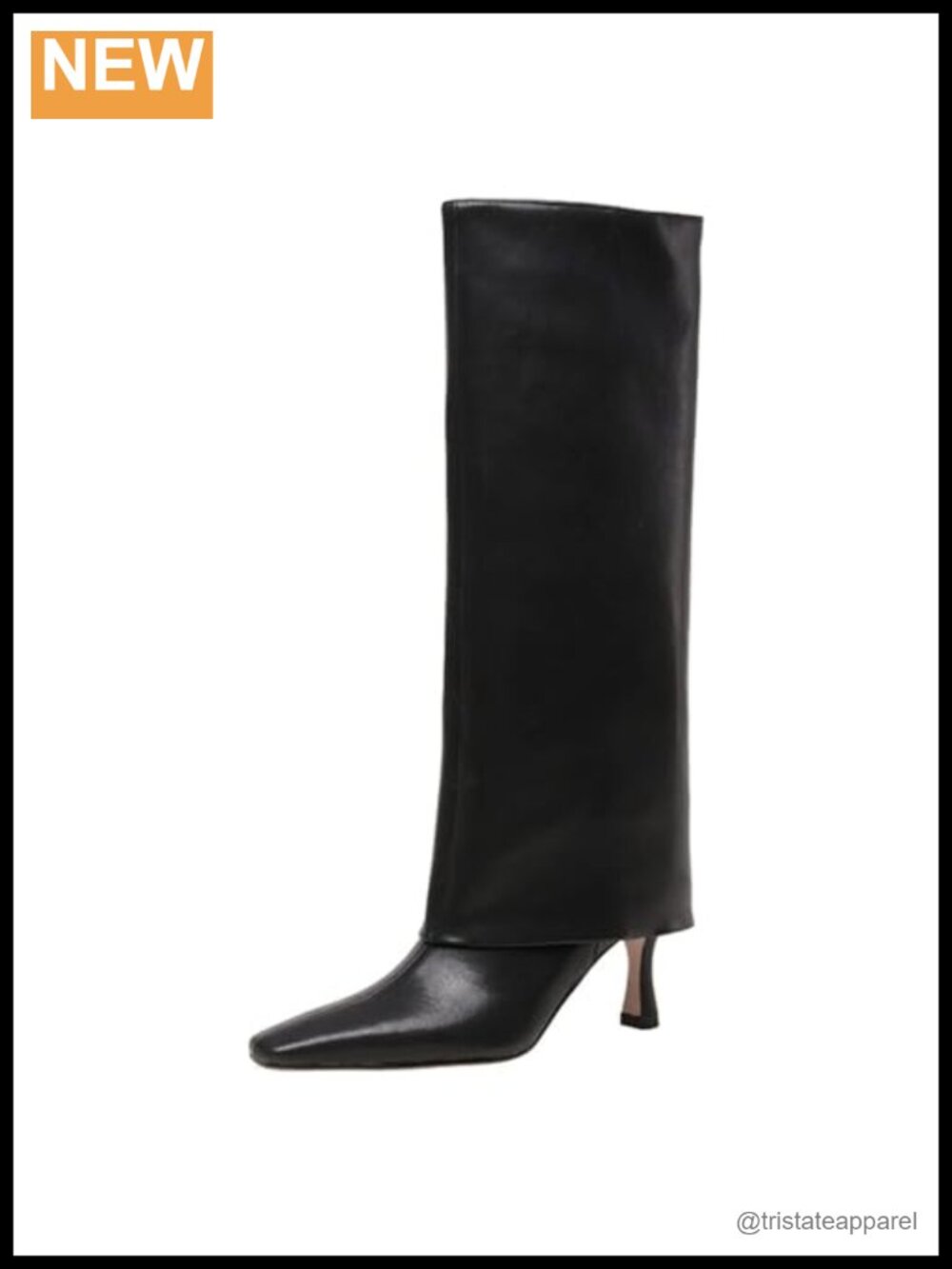 Women's Stiletto Heel Knee High Boots Square Toe Slip On Fold Over PU Leather